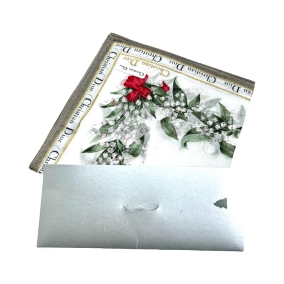 New W/Box CHRISTIAN DIOR Mni Scarf/Handker Cotton 18.5" White Green Red Flora(10 - Picture 4 of 9
